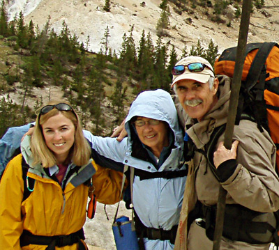 Anastasia (left) backpacking with her parents in Yellowstone National Park